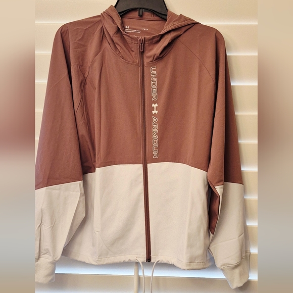 NWT UA Jacket Rain Wind Running Women's Two-Tone Full Zip W Hood Large - Picture 2 of 5